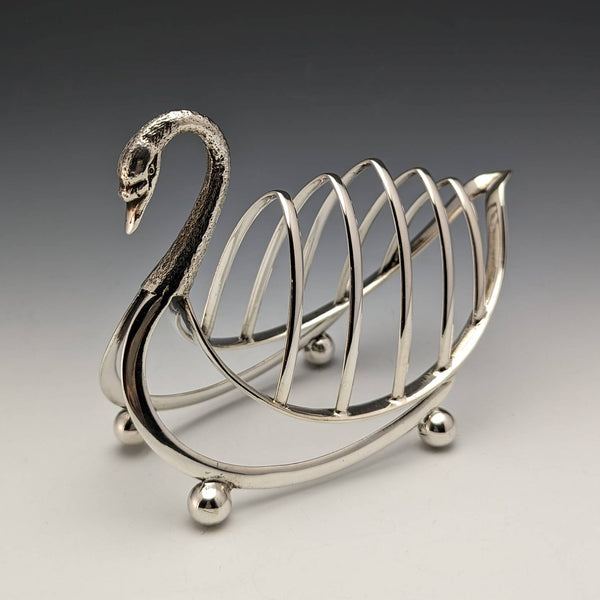 British Vintage Silver Plated Swan Toast Rack